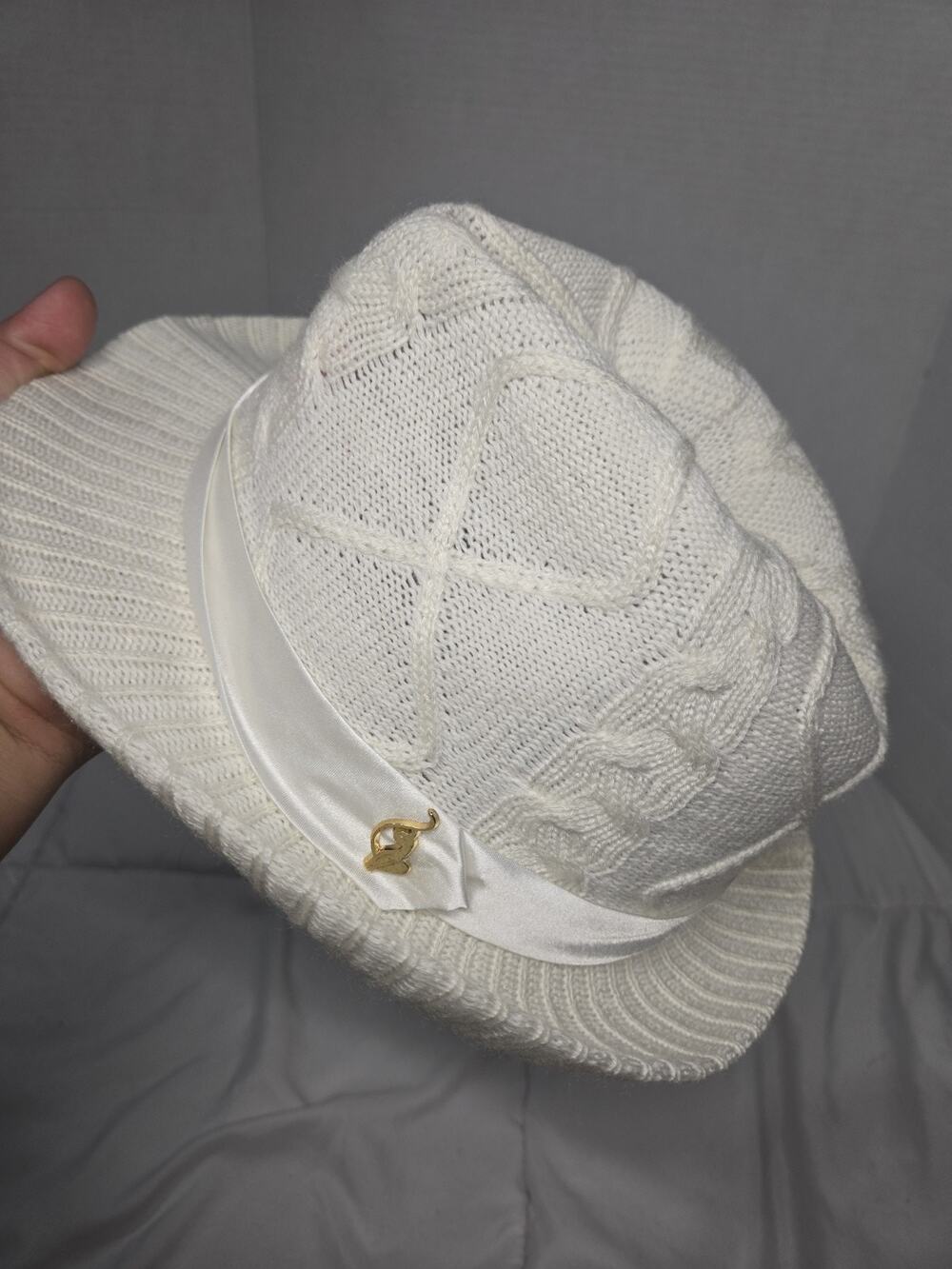 Vtg 90's Y2K Baby Phat White Gold Accent Cat Hat Cap Coastal Relaxed M L Fedora